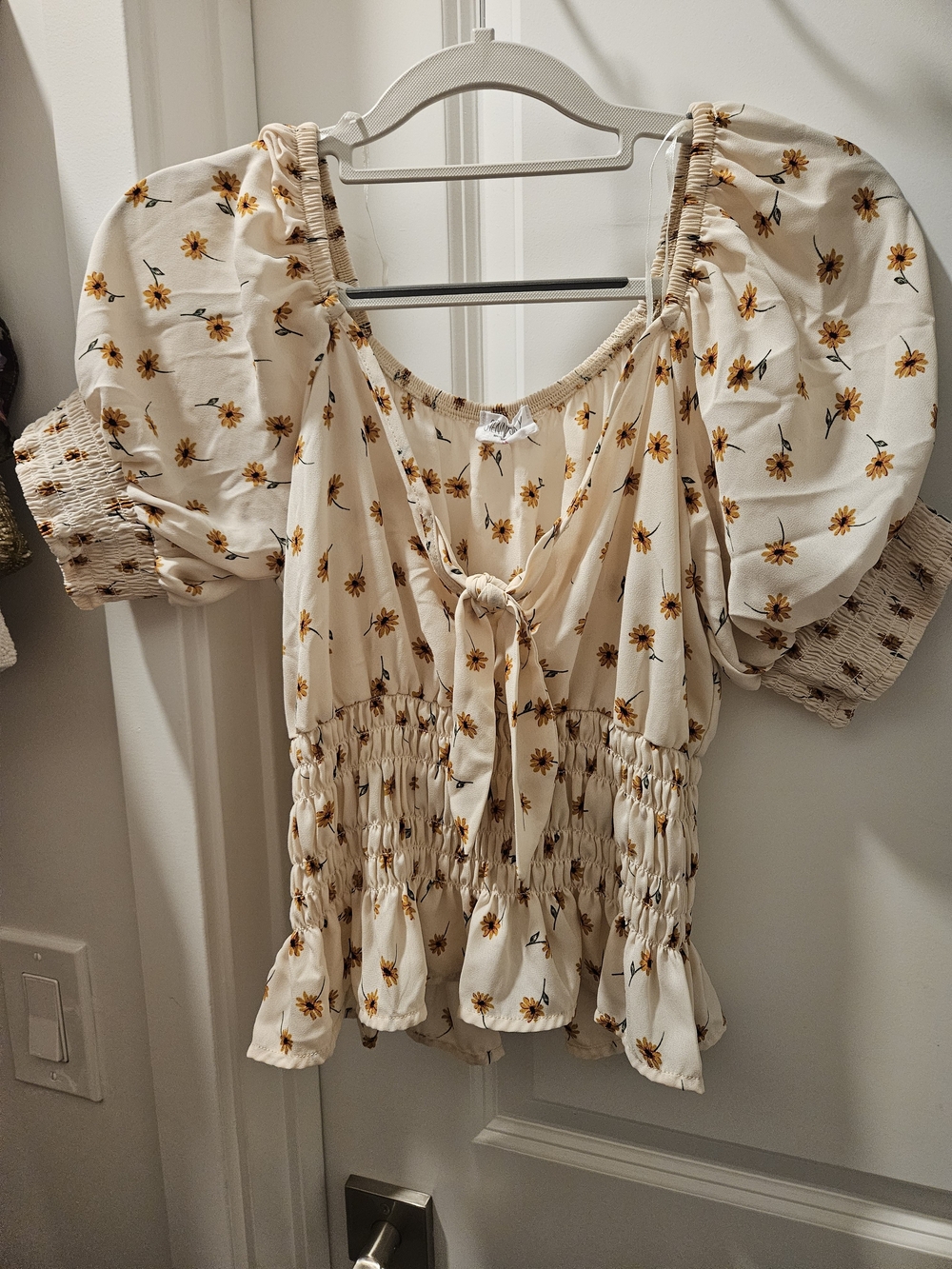 Sienna Sky Cream Peasant Blouse with Yellow Sunflower Print
